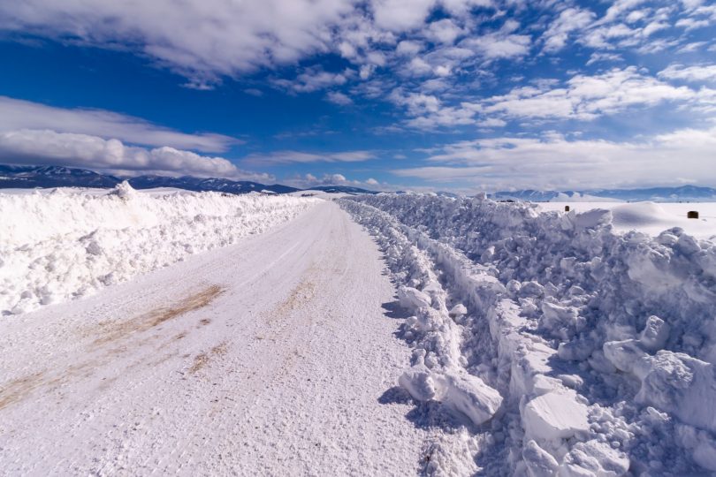 Snow Drifted Road Recently Plowed