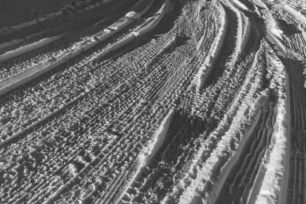 Snow compacted by tires