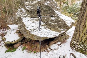 This image illustrates typical camera/tripod set up photographing Rock Tripe Lichen on rock